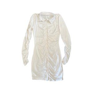 White Collared Button Up Ruched Body Con Mini Dress - Size M